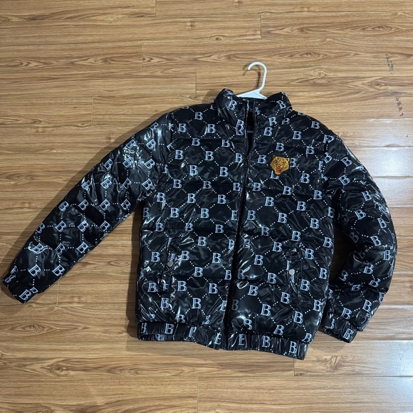 Black “B” Pattern Puffer Jacket - Picture 1 of 4
